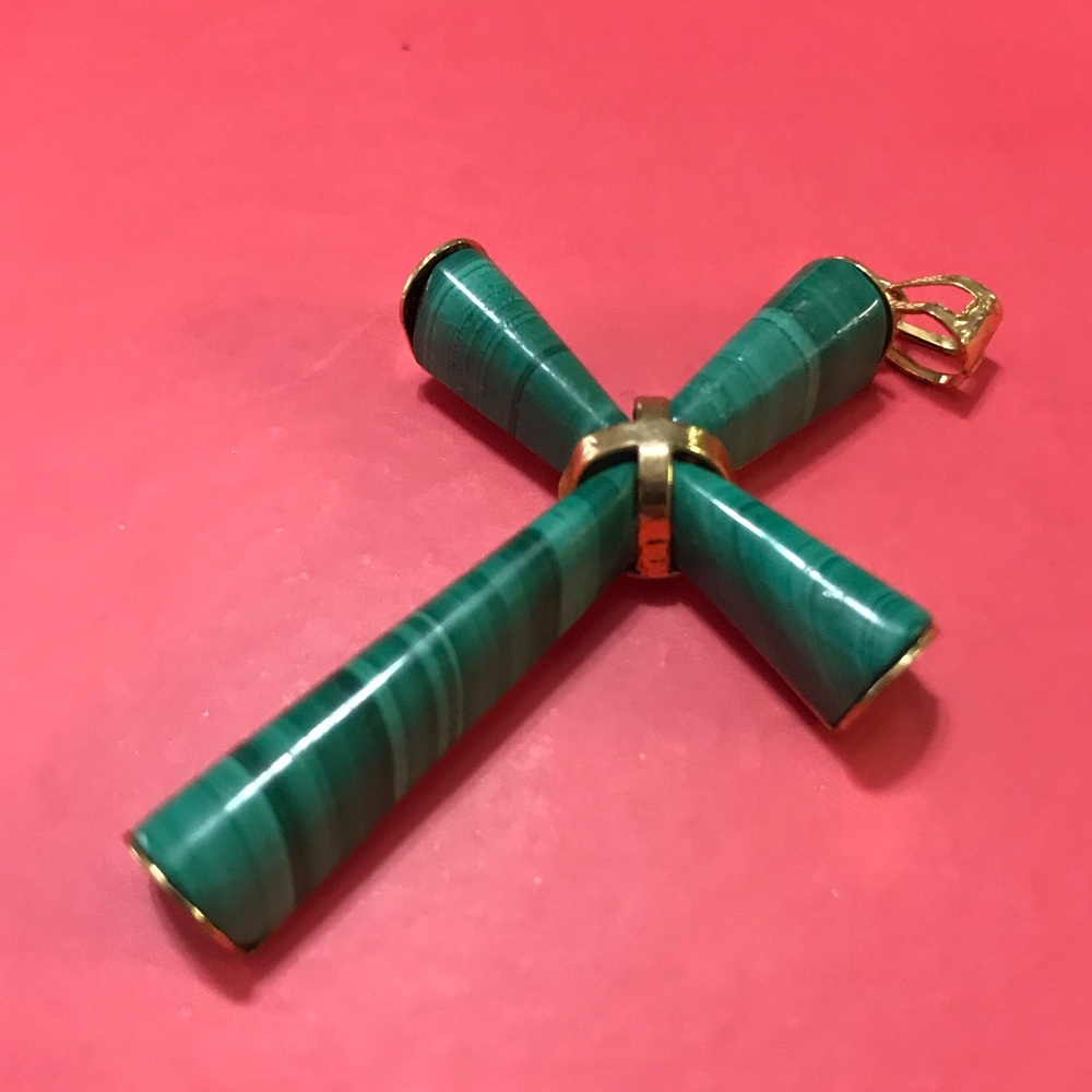 🟢TURQUOISE AND GOLD COLORED CROSS PENDANT